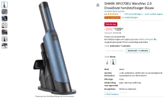 Shark WandVac 2.0 handstofzuiger (WV270EU) voor €109,99 bij Amazon