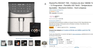 MasterPro ROCKET 700 Freidora de Aire 1800W 7L con 12 Programas - Pantalla LED Táctil por 56,77€