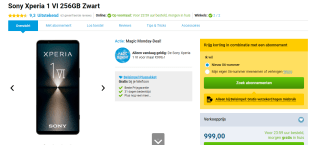 Sony Xperia 1 VI 256GB Zwart voor €999 bij Belsimpel