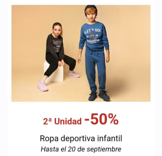 -50% de Descuento en la Segunda Unidad Ropa Deportiva Infantil.