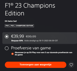 F1® 23 Champions Edition voor €39,99 in de Playstation Store