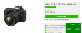Nikon Z6 III+Z24/200mm f/4.0-6.3 voor €3.009 bij Neboweb.
