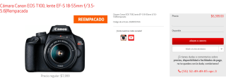 Canon EOS T100 + Lente EF-S 18-55mm por $6,399