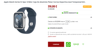 Apple Watch Series 9/ Gps/ 41mm por 316€