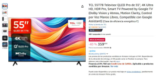 TCL 55T7B Televisor QLED Pro de 55", 4K Ultra HD, HDR Pro por 341€