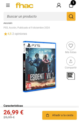 Resident Evil 2 Remake PS5 por 26,99€.