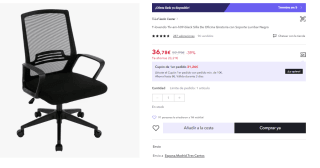 Silla De Oficina Giratoria con Soporte Lumbar, Ruedas y Tela de Malla por 36.78€ (Cuenta Nueva 24.78€)