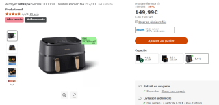 Friteuse sans huile Airfryer PHILIPS Series 3000 à 149,99€