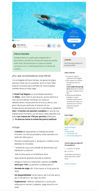 4 días El Hotel Cap Negret pc para 2 a mitad de precio