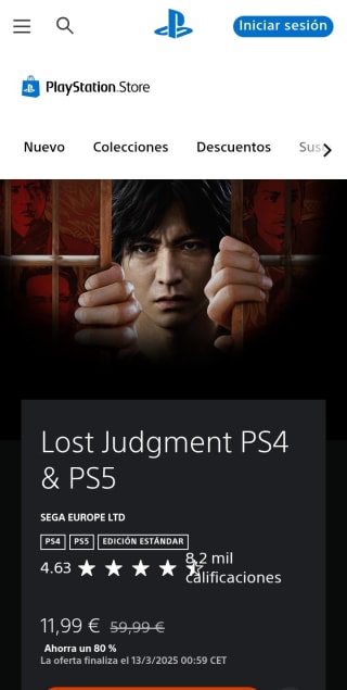 Lost Judgment PS4 & PS5 por 11,99€.
