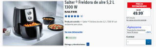 Freidora de aire 5,2 L y 1300 W Salter por 49.99€
