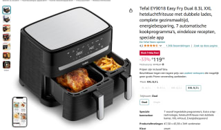 Tefal EY9018 Easy Fry Dual 8.3L XXL Airfryer voor €89,99 bij Amazon