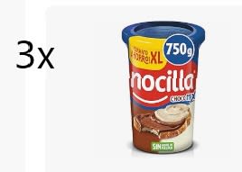 3 Botes de Crema de cacao y leche con avellanas Nocilla sin gluten 750 g por 11,30€