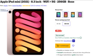 Apple iPad mini (2021) - 8.3 inch - WiFi + 5G - 256GB - Roze voor €528 bij Bol