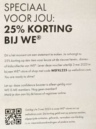 25% korting op één artikel bij We Fashion