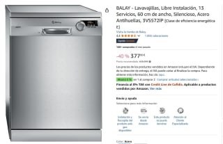 Lavavajillas BALAY Libre Instalación 13 Servicios 60 cm de ancho Silencioso 3VS572BP por 377€