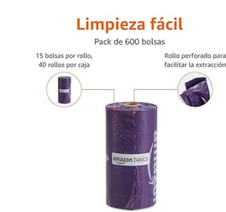 Amazon Basic Bolsas para excrementos de perros lavanda 600 bolsas 40 paquetes de 15 bolsas por solo 14,91€