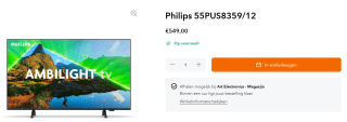 Philips 55PUS8359 55" TV voor €549 bij ArtElectronics