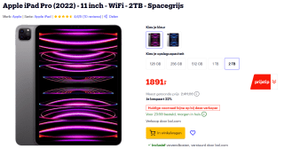 Apple iPad Pro (2022) 11" Wi-Fi 2TB Grijs voor €1.891 bij Bol.com