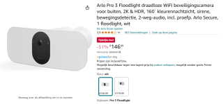 Arlo Pro 3 Floodlight Camera - beveiligingscamera voor €146,99 bij Amazon