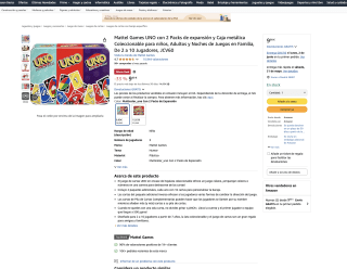 Mattel Games UNO con 2 Packs de expansión y Caja metálica Coleccionable por solo 9,99€