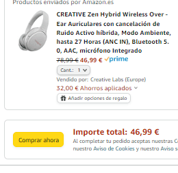 Auriculares CREATIVE Zen Hybrid por 46,99€