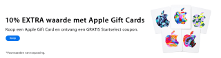 Bij aankoop van een Apple Gift Card,10% van je aankoopwaarde terug bij Startselect