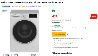 Beko B5WT584106W - Autodose - wasmachine voor €419 bij Bol