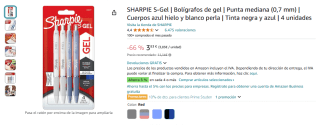 SHARPIE S-Gel 4 Bolígrafos de gel Punta mediana por 3,83€