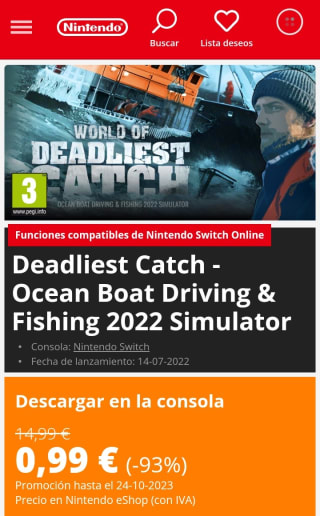 Deadliest Catch - Ocean Boat Driving & Fishing 2022 Simulator Nintendo Switch por 0,99€.