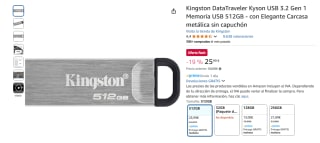Kingston DataTraveler Kyson USB 3.2 Gen 1 Memoria USB 512GB por 25,99€