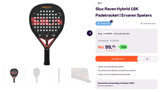 Siux Raven Hybrid 18K Padelracket voor €99,95 bij iBOOD