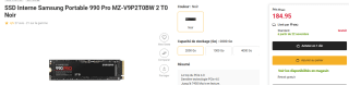 SSD Interne M.2 NVMe Samsung 990 Pro - 2To à 184,95€
