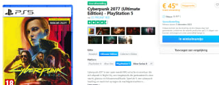 Cyberpunk 2077 Ultimate Edition PS5 pre-order voor €45,95 bij Coolshop