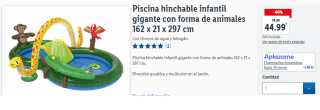 Piscina hinchable infantil gigante con forma de animales 162 x 21 x 297 cm por 38.26€