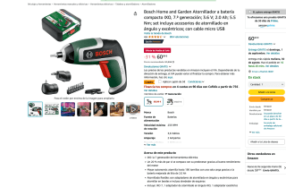 Atornillador Bosch Home and Garden a batería compacto IXO, 7.ª generación; 3.6 V; 2.0 Ah; 5.5 Nm set incluye accesorios a 55,99€