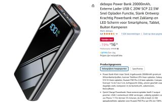 Debopo 20.000mAh 20w powerbank met zaklamp voor €16,14 via Amazon