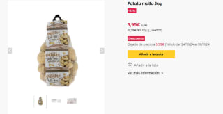 Saco de patatas de 5 kg a 0,79€/kg en ahorramas