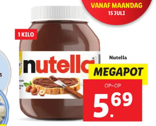 1kg Nutella voor €5,69 bij de Lidl