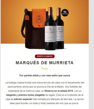 Regalo bolsa plegable y portes gratis con con vino marques de Murrieta