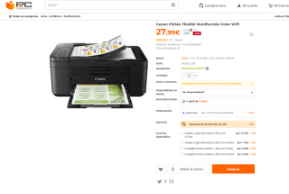 Impresora multifunción Canon PIXMA TR4650 8.8 ipm por solo 27,99€