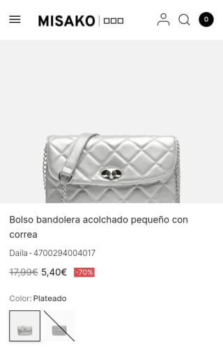 Bolso acolchado pequeño Plateado por 5,40€.