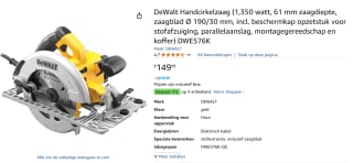 DEWALT handcirkelzaag, 61 mm, in koffer voor €149,99 bij Amazon