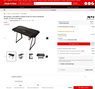 Mesa gaming Drift DRDZ75 Acabado en fibra de carbono lavable 113x60x75cm Negro por solo 74,99€