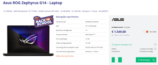 ASUS ROG Zephyrus G14 GA402NU-N2027W voor €1549 bij Azerty