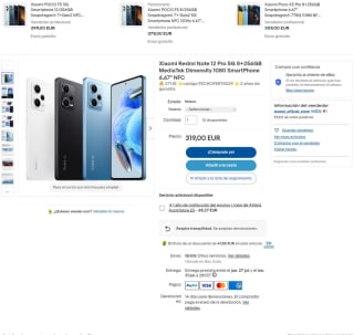 Xiaomi Redmi Note 12 Pro 5G 8GB 256GB por 271€