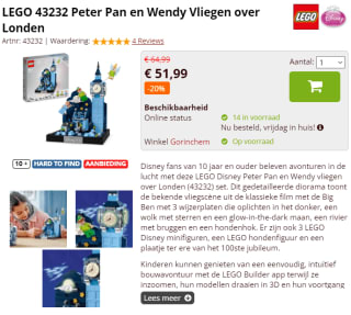 LEGO Peter Pan en Wendy Vliegen over Londen voor €51,99 bij Brickshop