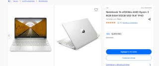Notebook 15-ef2516la AMD Ryzen 3 por $289.990