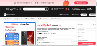 Smartphone 6.74" OnePlus Nord 3 5G- 16 Go Ram, 256 Go, Version Globale à 285,427€