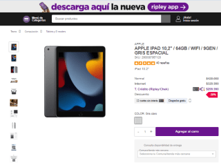 Ipad Apple 10,2" 64gb Wifi 9gen Gris Espacial por $299.990
